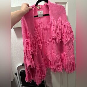 Pink Knitted Fringe Cardigan